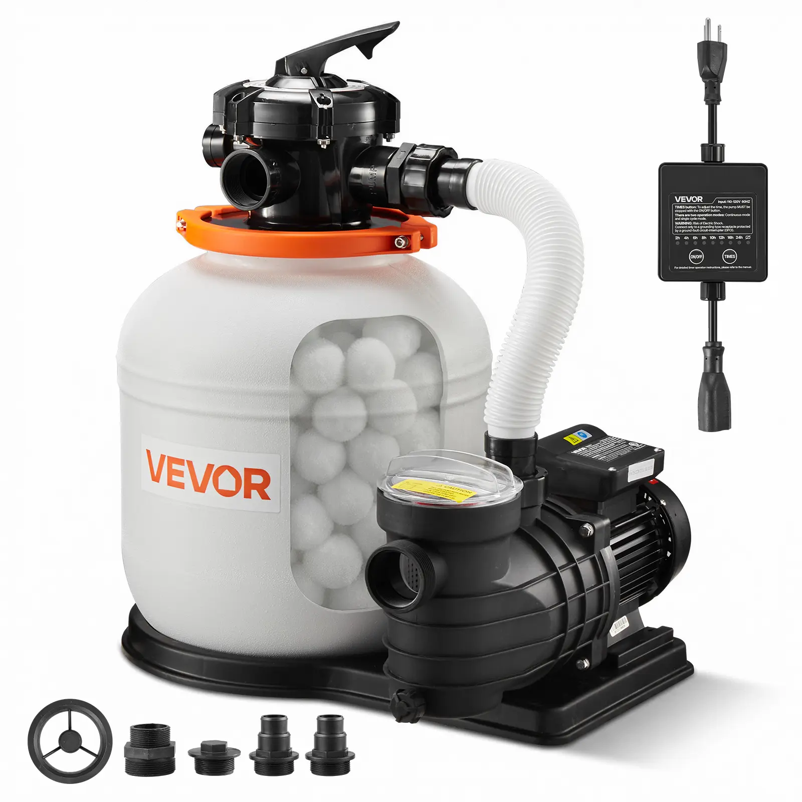 [SummerFinds]VEVOR FlashPure Sand Filter Pump, 14 in 0.75 HP 3500 GPH Above Ground Pool Filter System, Swimming Pool Accessories with Timer, 6X Faster Filtration, Pre-Installed Media, Leak-Resistant, Out-of-Box Ready, Water Ball Filters