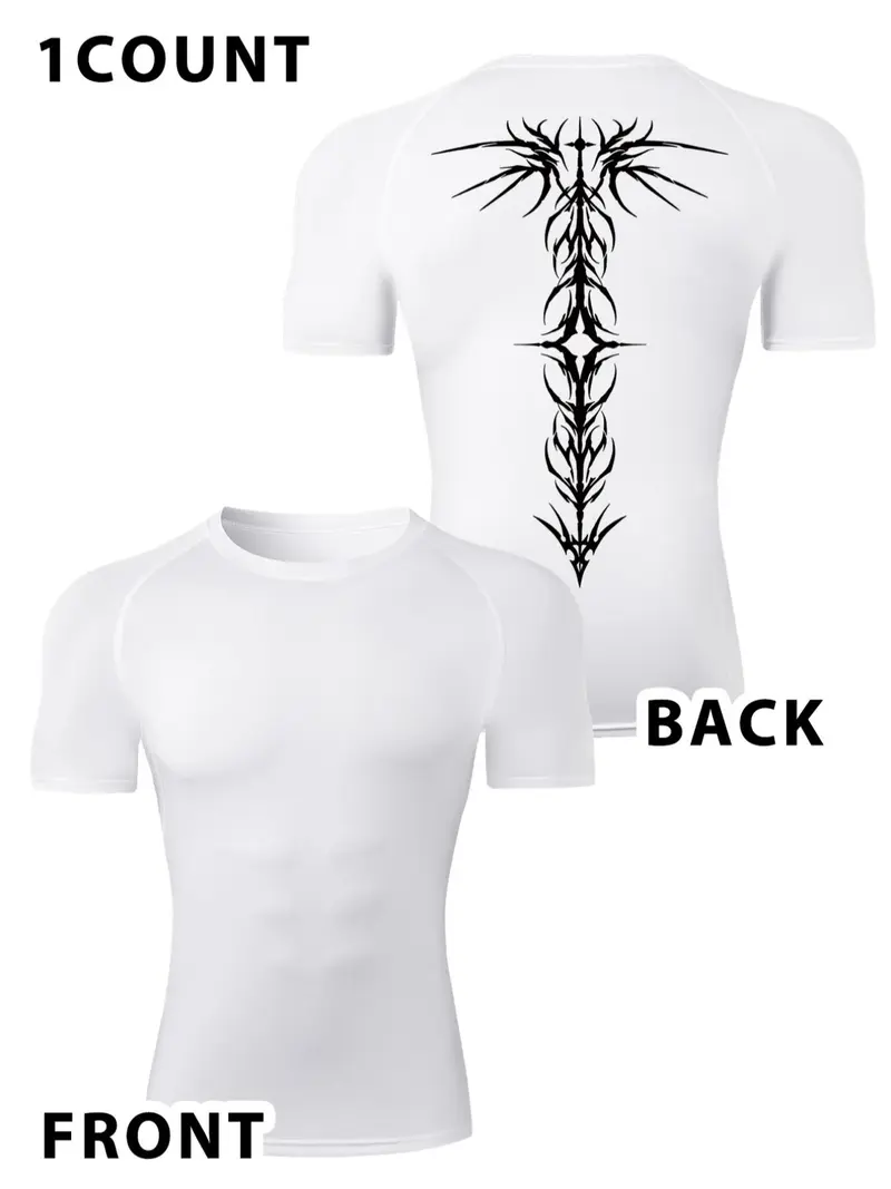 Men's Gothic Wing Print Short Sleeve Tee, Quick Drying Breathable T-shirt for Gym Workout Running, Casual Sporty Top for Summer