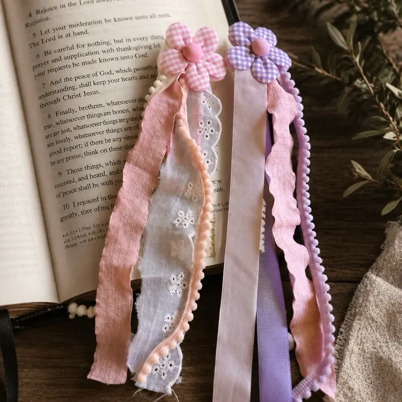 Flower-Ribbon Paper Clip Bookmark, Book Accessories, Custom Shaped Die-Cut Bookmark for Bookish Things, Bookish Things Bookmark