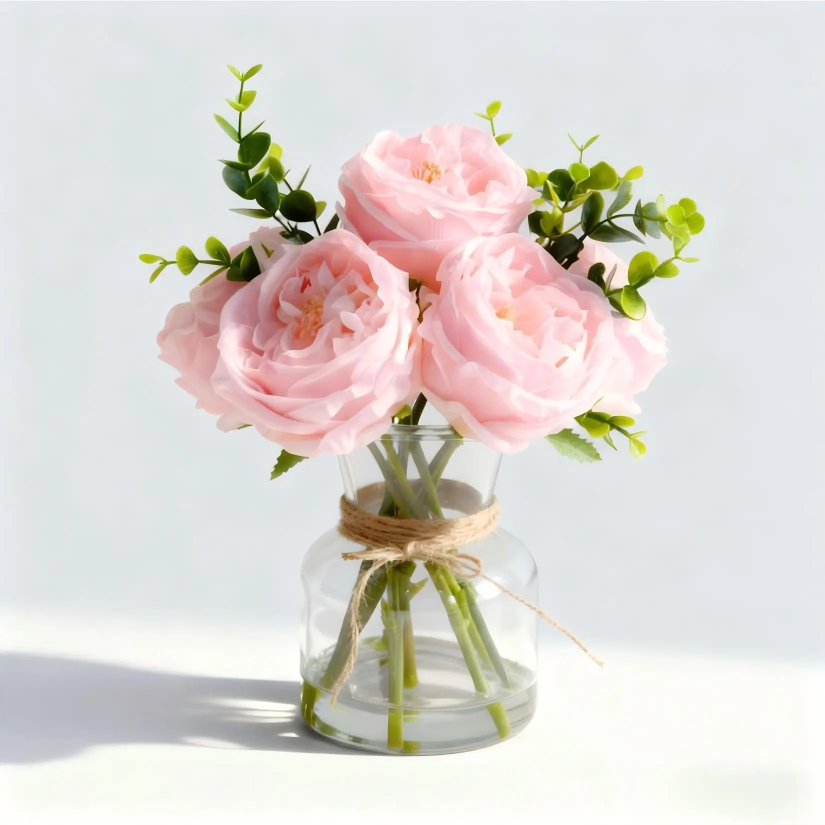 Elegant Lifelike Artificial Pink Flower Arrangement Set with Glass Vase & Artificial Water (13×10 in) - Kitchen, Desk Decor, Outdoor Furniture Event Accent