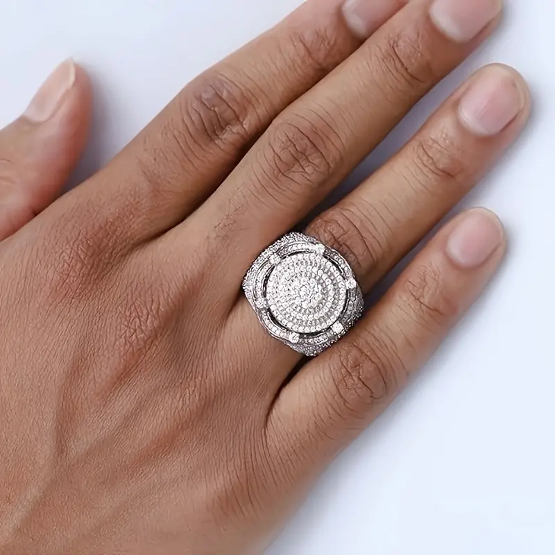 S925 Silver 3-Carat Luxury Moissanite Cluster Ring, 1pc Crown Cluster Design, Unisex Fashion Statement Jewelry for Weddings, Birthdays, Cluster Rings