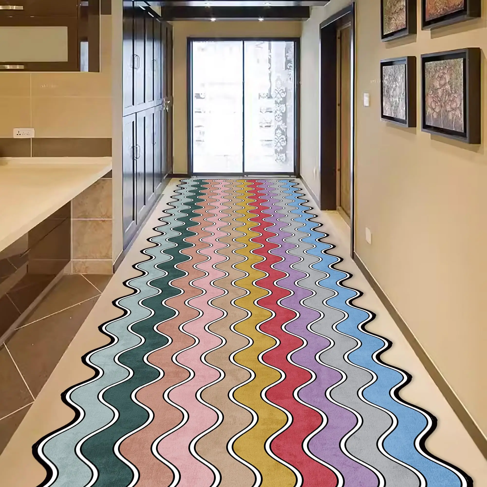 Irregular Wave Striped Pattern Room Decor Carpet, 1 Count Colorful Long Strip Rug, Room Accessories, Decorative Area Rug for Home Living Room Bedroom,