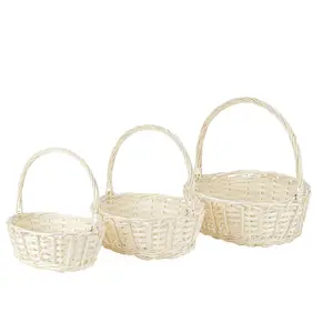 THY COLLECTIBLES Vintage Natural Rattan Wicker Traditional Flower Basket Set (Pack of 3) - Light-Colored, Lightweight Handwoven Organizers with Handles for Storage, Decoration, Gift, Accessory