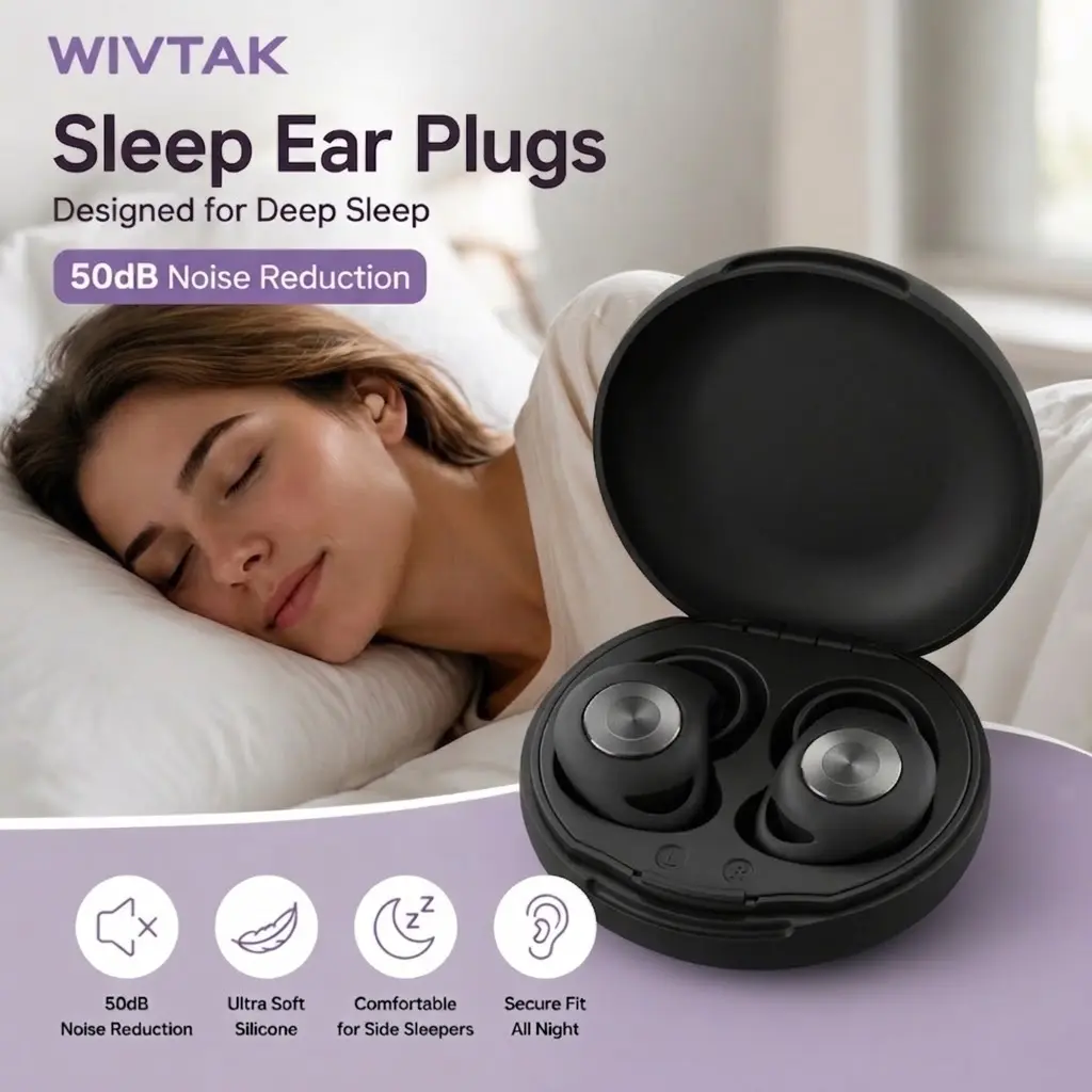 WIVTAK 50dB Low Noise Earplugs - Reusable Soft Silicone, Unisex Secure Fit, Skin-Friendly, Portable Dampening Ear Plugs for Sleep Support