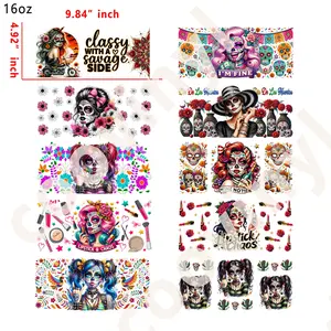 Girl UV DTF Cup Wraps 16OZ Tumbler Waterproof Customized Craft Sticker Adhesive Vinyl Decal Glitter Sticker DIY Craft Kit Ready to Use Vivid Color Strong Stickiness