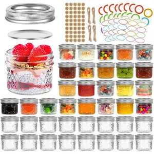 40 Pack 4oz Mini Mason Jars  , Mason Jar with Lids and Seal Bands, Small Glass Canning Jar for Spice, Jam, Honey, Jelly, Dessert, Shower Wedding Favors, DIY Candles Decor Bottles Decorative