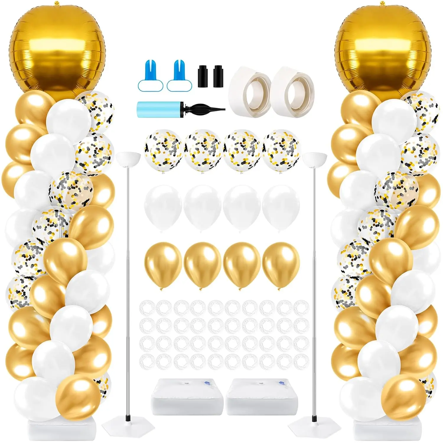 Gold & White Graduation Balloon Column Kit 2 Sets for Class of 2026, Adjustable Arch Towers