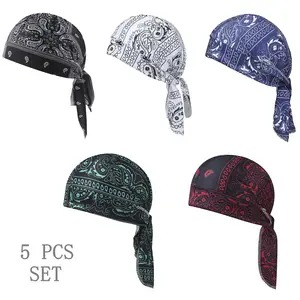 5 pcs Paisley Cooling Headscarf Cap Set Bandana Beanie Motorcycle Pirate Head Wrap Safety Helmet Liner Elastic Fit