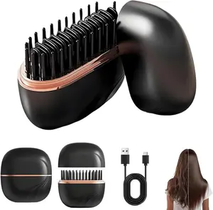 2026 New Mini Straightener, Rechargeable Portable Hair Straightener Brush, 3-Speed Temperature Control, Anti-Scald Shell, Cordless USB Charging Straighteners (Black)