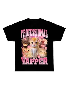 Funny Talking Cat T-Shirt Round Neck Top for Cat Lovers, Casual Fitted Style with Stylish Cat Print, Perfect Gift for Cat Enthusiasts, Casual Streetwear Top
