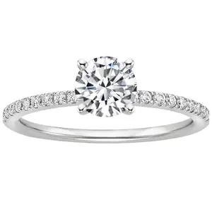 Dainty Silver CZ Solitaire Engagement Ring, Pave Band Promise Ring, Perfect Proposal & Anniversary Gift for Her