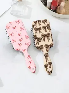 2pcs Leopard Print Bow Hair Brush, Detangling Hairbrush, Cute Mini Detangling Cushion Comb, Smooths Hair & Relieves Scalp, Portable for Home & Travel Use