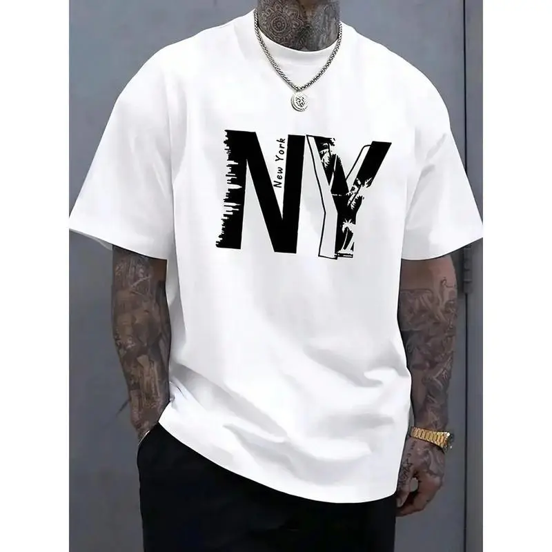 1 Piece, , Simple  Letter Pattern Printed T-Shirt, Men's T-Shirt With Four Seasons Leisure And New Trend, Cotton Short-Sleeved T-Shirt With Round Neck And High Street, Fashion Boutique T-Shirt, Halloween Thanksgiving Christmas Gift.