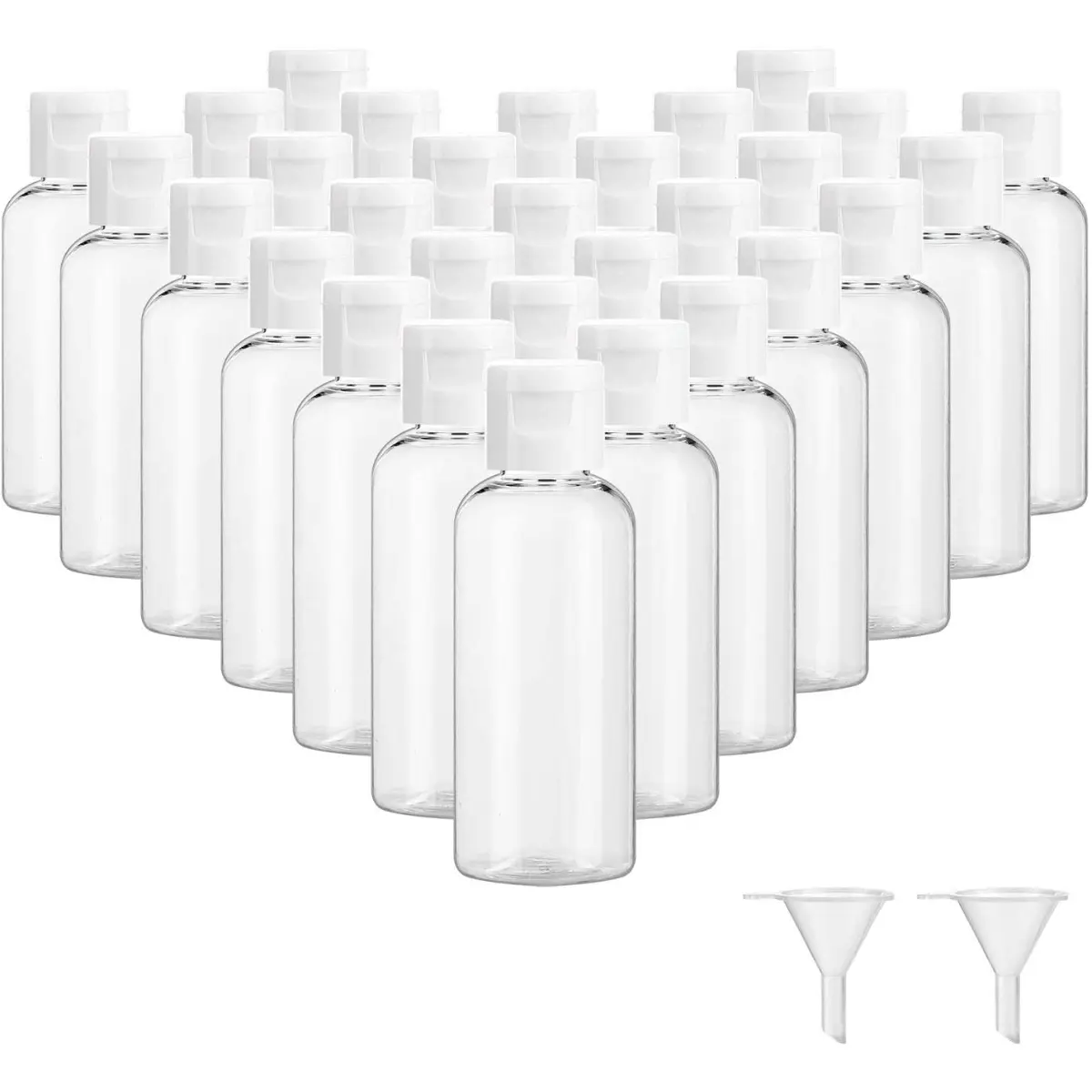 30 Pcs 2oz Clear Plastic Empty Bottles With  2 funnel, Travel Size Bottles with Flip Cap Small Bottles for Liquids Toiletries Shampoo Conditioner