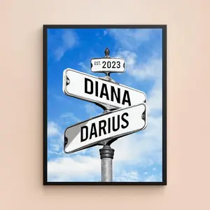 Personalized Canvas Vintage Street Sign For Couples,，Crossroads Street Sign Best Gift For Сouple, Custom Name And Date Vintage Street Sign Canvas Poster Print, Wedding Street Art Canvas Or Poster Decor Ornaments Room Photo Decoration Artistic Wall