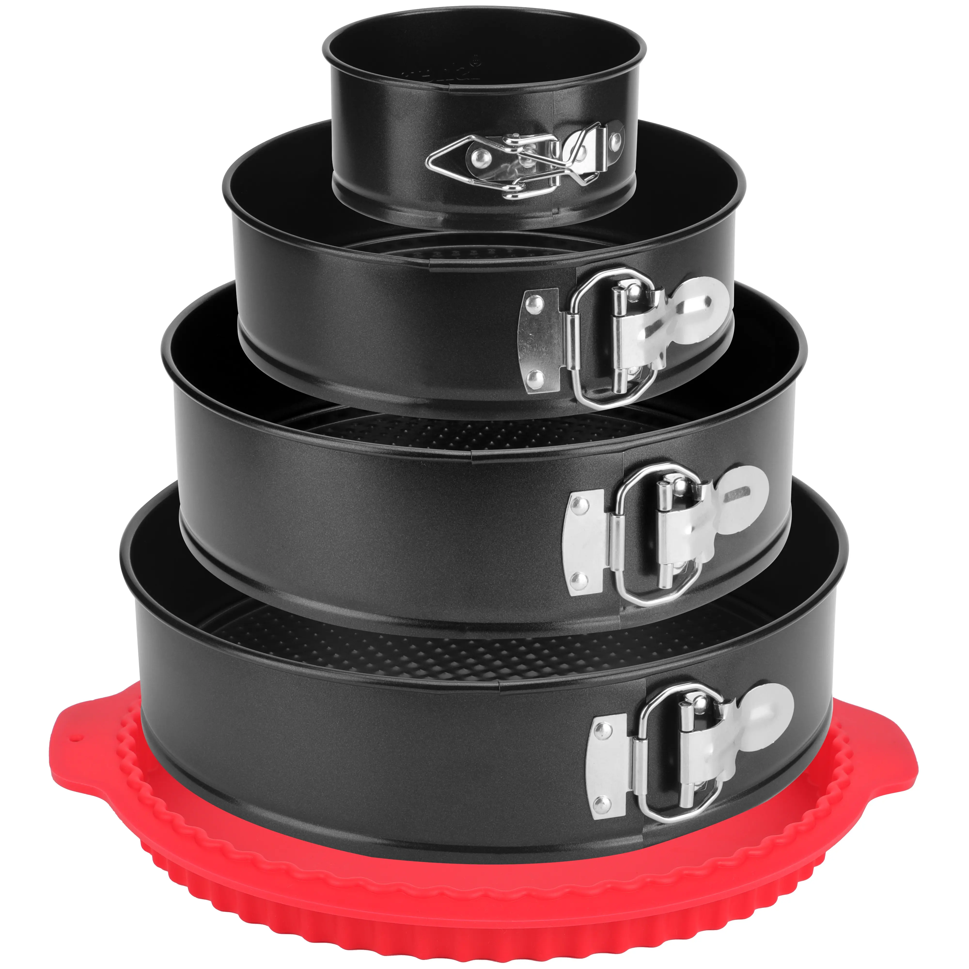 Springform Pan Set of 4, 4/7/9/10inch Cake Pans with Leakproof Silicone Protector, Non-Stick Leak-Proof with Removable Bottom, Cheesecake Pan for Baking, Black Baked Circle