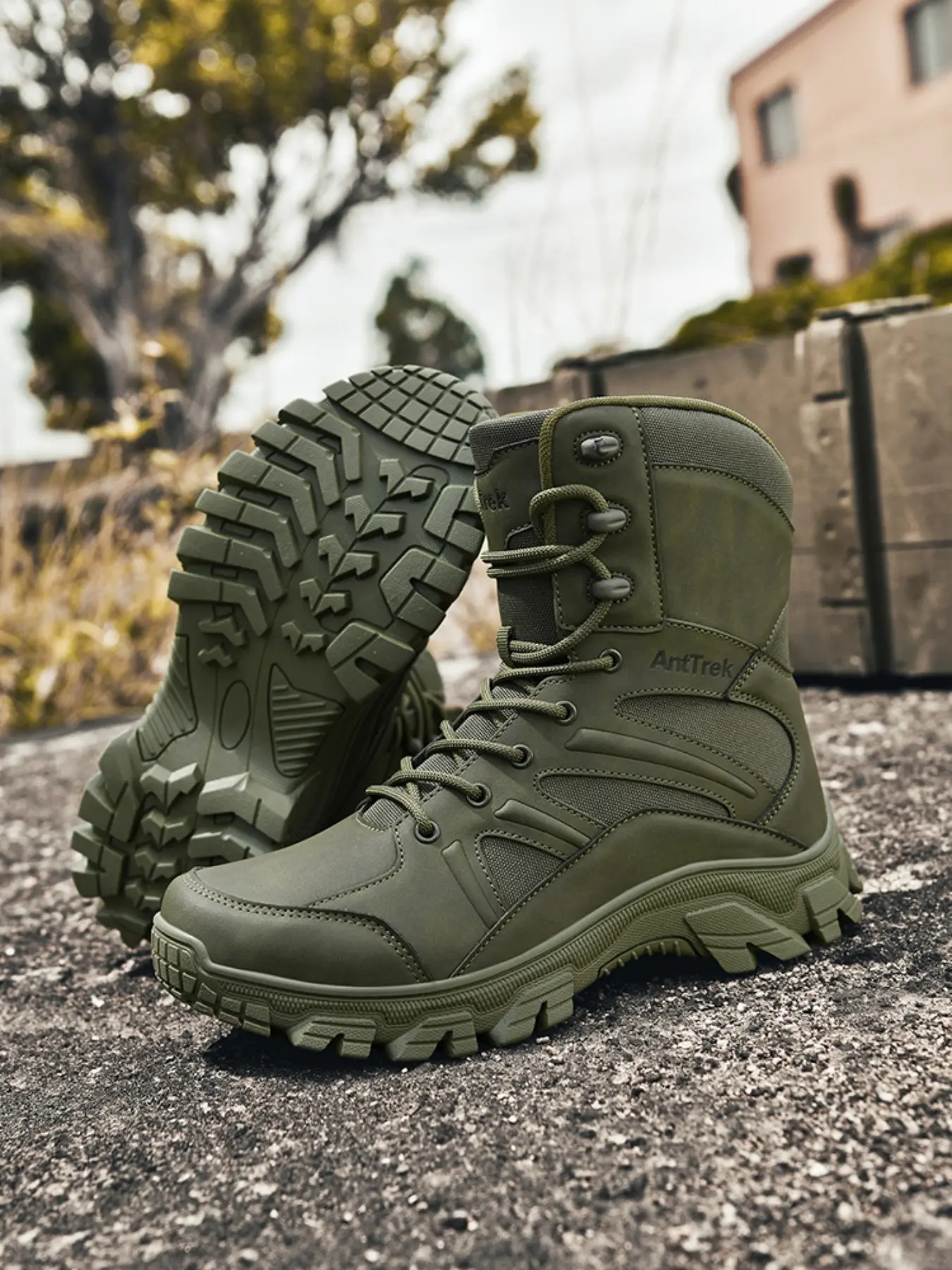 Men's Tactical High-Top Boots, Waterproof Safety Boots for All Terrain, Rubber Sole with Impact-Resistant Toe, Waterproof Upper for Hiking and Work, Tactical Shoes, Protective Work Shoes