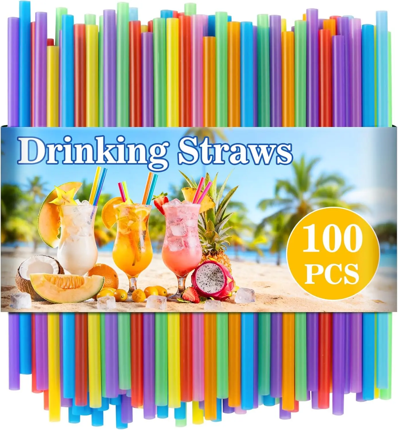 100pcs Sturdy Colorful Disposable Drinking Straws - 19x0.55CM Bulk Bar Utensils for Cocktails, Juice, Party Use (Adults)