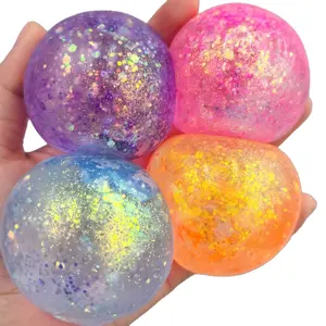 1pc Glitter Squishy Ball, 4 Colors Malt Syrup Filled Squeeze Balls, Super Soft Slow Rising Stress Relief Fidget Toys, Non-Toxic Shiny Sparkle Squeeze Ball for Kids Adults, Anxiety Relief Sensory Toy for Office Home, Birthday Party Favor Gift