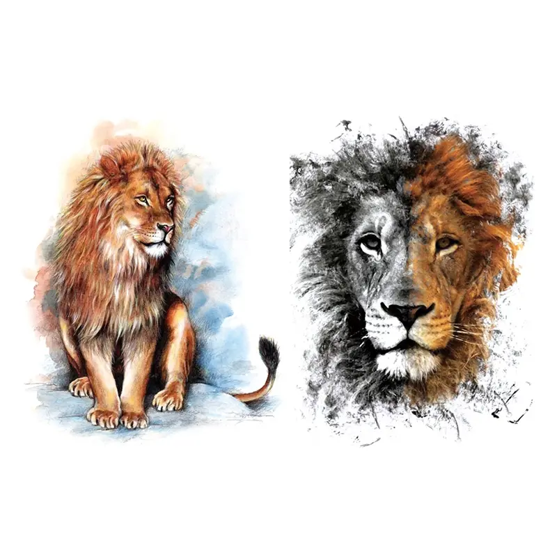 2 Realistic Lion Temporary Tattoos, Waterproof Body Art for Men and Women, Vibrant Colors for Parties and Festivals