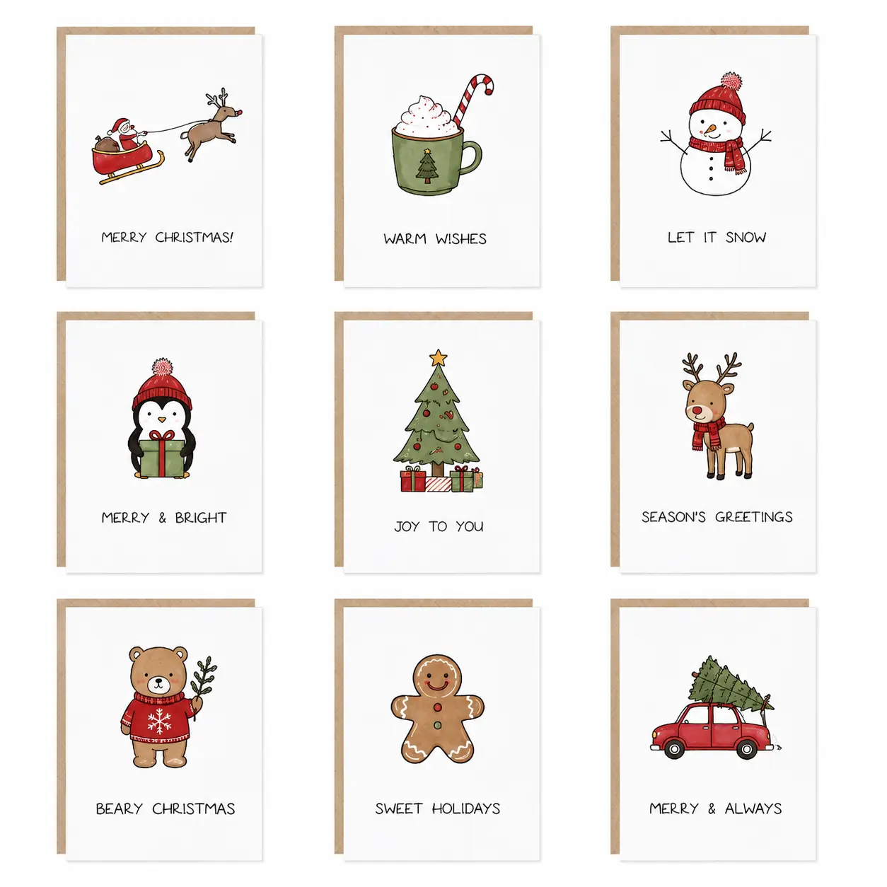 Minimalist - Cute  -Christmas Card - Sweet holiday, Joy to you, Merry & Bright Card