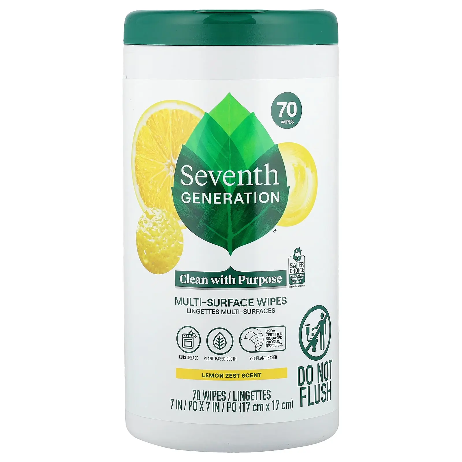 Seventh Generation Multi-Surface Wipes, Lemon Zest, 70 Wipes