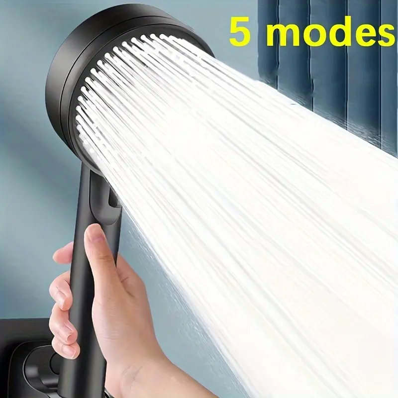 High Pressure 5-Mode Handheld Shower Head - Anti-Clog Nozzles, Built-In Power Wash Hand Shower Wand for Tub, Tile Cleaning