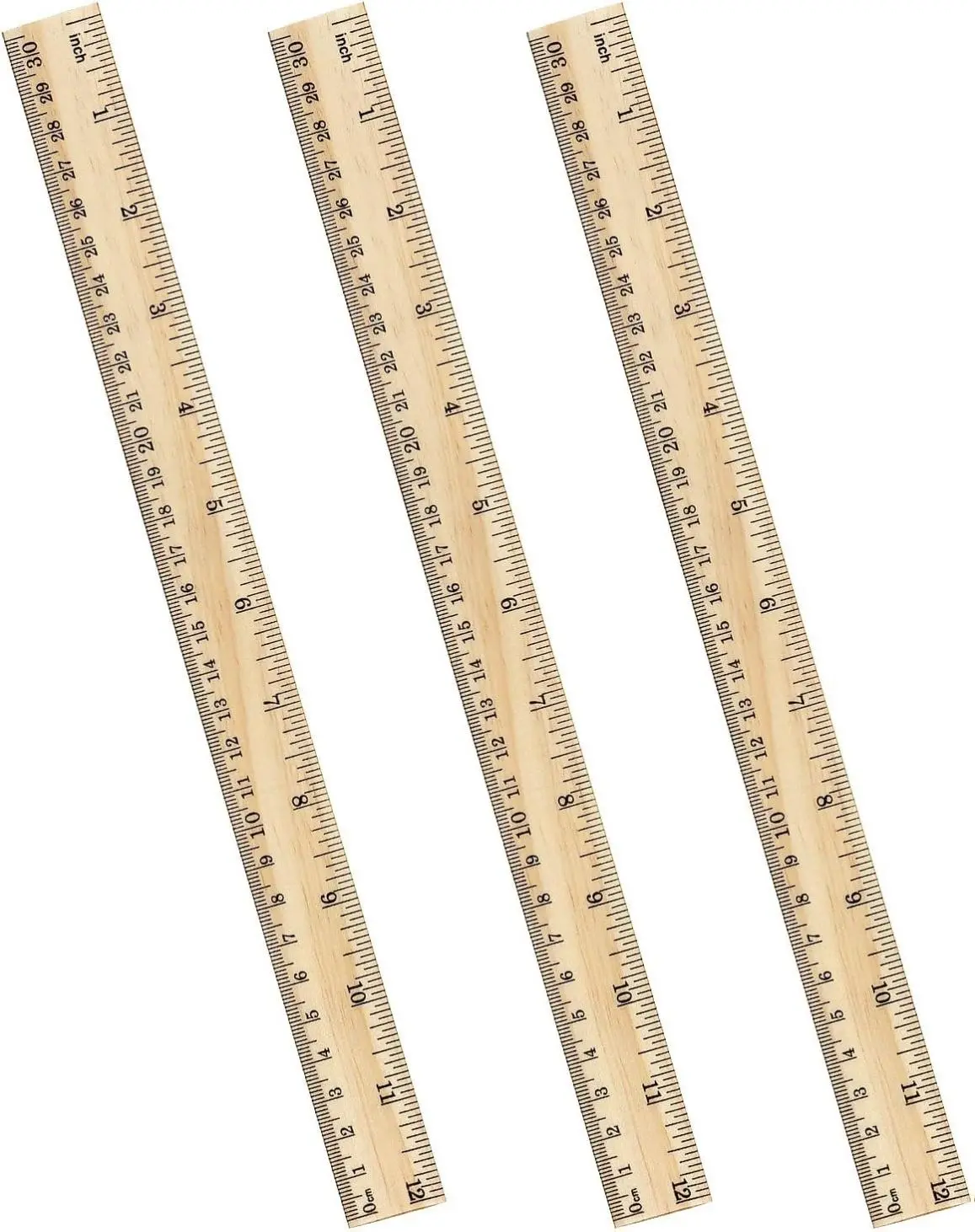 3 Pack Wooden Ruler 12 Inch Rulers Bulk Wood Measuring Ruler for Students Office School Supplies 2 Scale (30 cm)