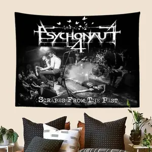 Psychonaut 4 Black Metal Band Print Wall Tapestry, Dark Gothic Music Backdrop, Lightweight Polyester Photo Cloth Art, Edgy Home Decor Gift for Bedroom - Daily Table & Room Accent, Machine Washable
