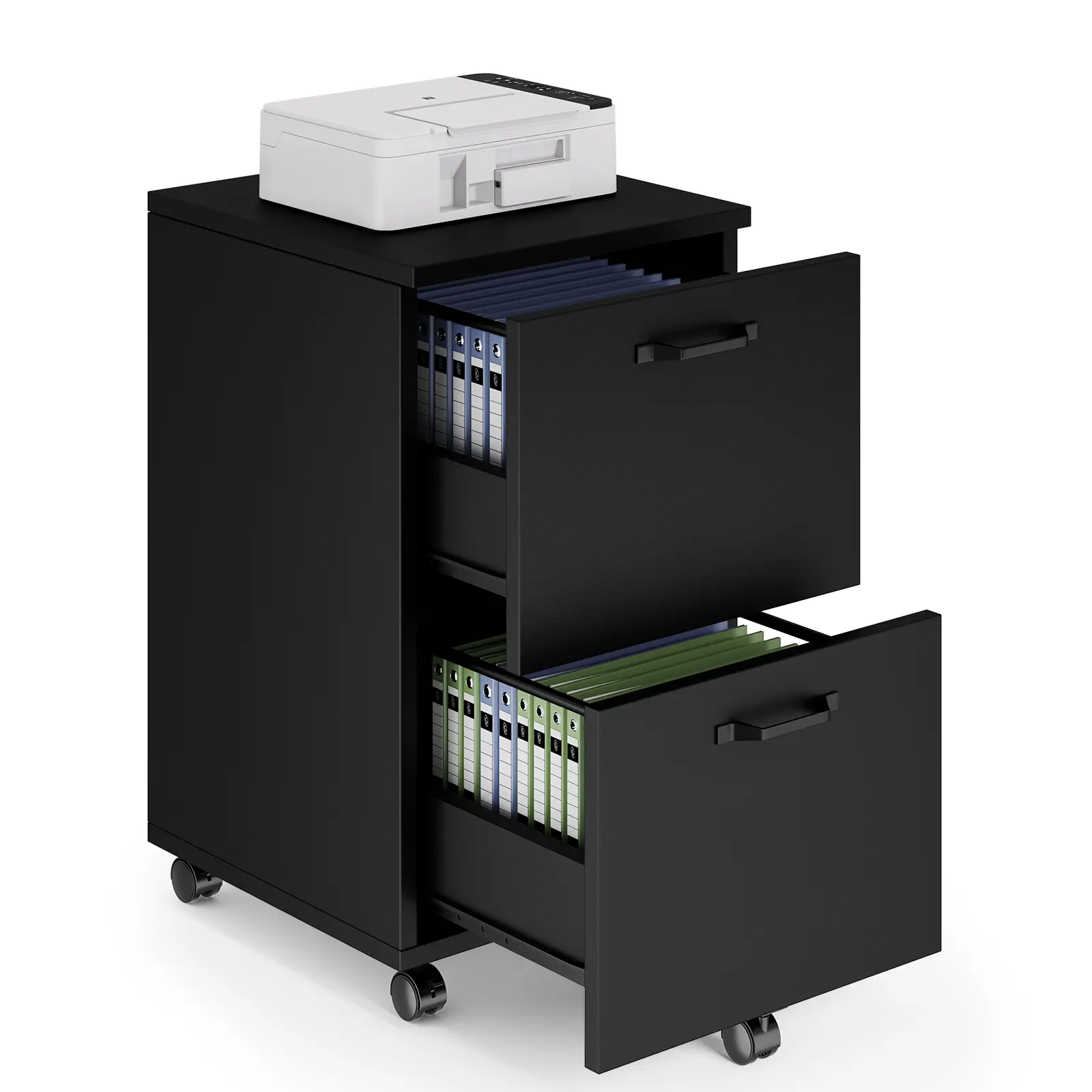 2 Drawer Filing Cabinet , Rolling Wood File Cabinets with Printer Stand Under Desk Storage Lockable Wheels, Home Office Organizer