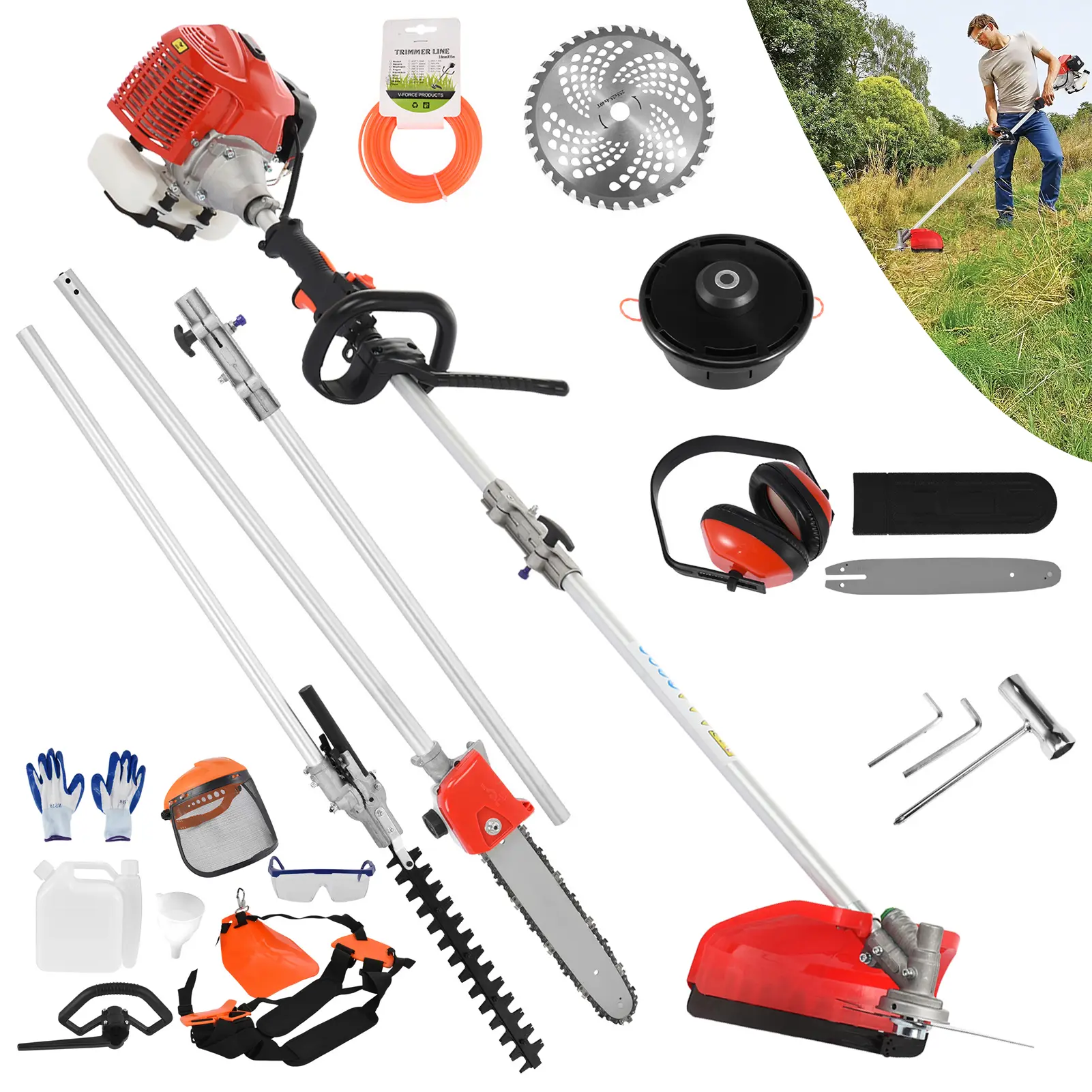 【DealsForYouDays】Lawn Mower 52cc Petrol Hedge Trimmer, Powerful Full-Function Garden Tool with Guard Accessories, Chainsaw & Brush Cutter for Lawn Mowing, Gas Hedge Trimmer, Trimmer Blade