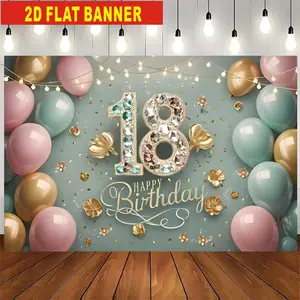 1 piece of 2D flat banner, 18th birthday party banner, elegant background with "Happy Birthday" text, vinyl banner for decorating home, room, walls, and decorations, party background cloth for 18th birthday cake table decoration, Birthday Backdrop