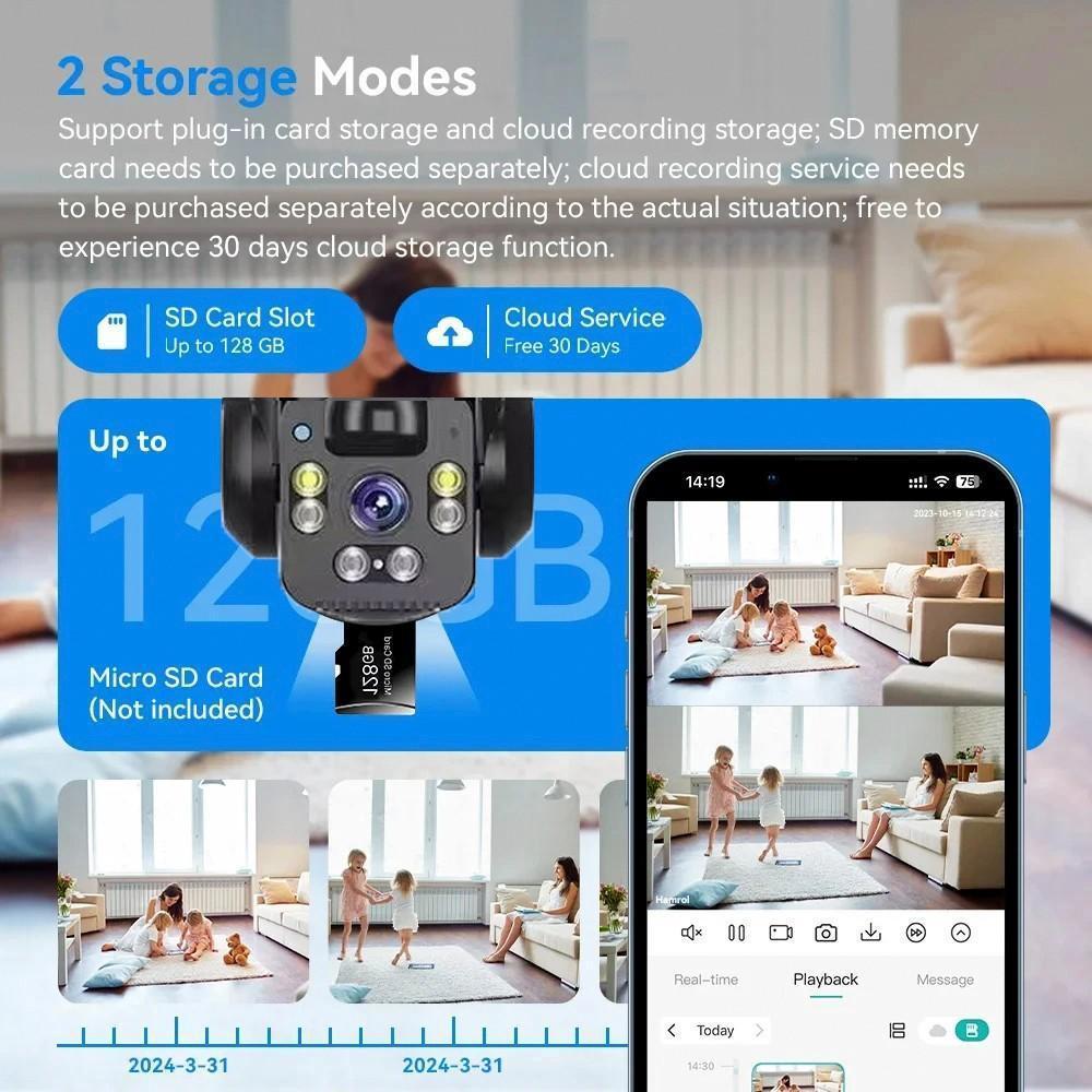 Solar Surveillance Camera 12MP 6K 3 Lens 3 Screens WiFi 4G Outdoor IP PTZ PIR Auto Tracking CCTV Color Night Vision IP66 Camera,for Valentine’s Day Gift