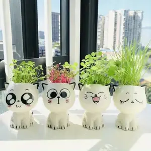 Set of 4 Adorable Cat Design Ceramic Flower Pots, Garden Pot, Perfect for Desktop Plants, Succulent Planter, Unique Decoration, Educational Gifts and School Use