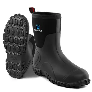 Trudave Rubber Boots for Men, 6mm Neoprene Insulated Mud Boots with Steel Shank, Men's Mid Calf Waterproof Rain Boots, Anti-Slip Rubber Work Boots for Farming, Gardening&Fishing
