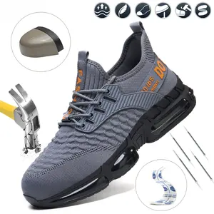 Men’s steel-toe sports shoes, men’s steel-toe shoes, work shoes, lightweight and breathable safety sports shoes with a steel toe design—durable and sturdy, suitable for outdoor activities and outdoor work. Footwear Grey