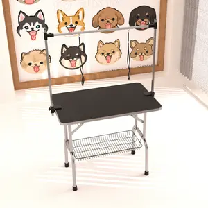 Professional 3-Size Grooming Table (36in/42in/46in) - Adjustable Height & Heavy Duty Portable w/Arm + Loop Restraint | Non-Slip Surface & Detachable Mesh Tray for Dogs/Cats | Salon-Grade Stability,Black