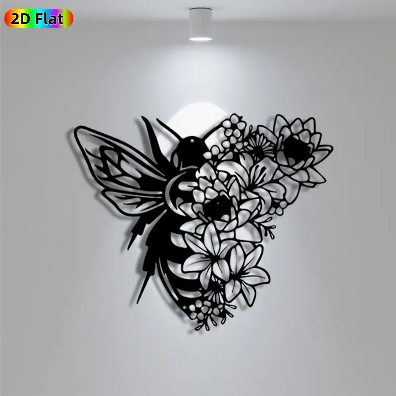 1pc Romantic Bee with Flowers Metal Wall Art, Romantic Bee with Flowers Statue Mural, Iron Craft, Perfect for Living Room, Garden, Bedroom Decor, Intricate Craftsmanship, Artistic Metalwork, Valentine's Decor, Ideal Gift for Nature Lovers