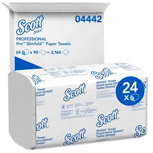 Scott Control Hand Towels Slimfold (04442) with Fast-Drying Absorbency Pockets, White, 90 Towels / Clip, 24 Packs / Case, 90 Count (Pack of 24), Compatible with Slimfold Dispensers