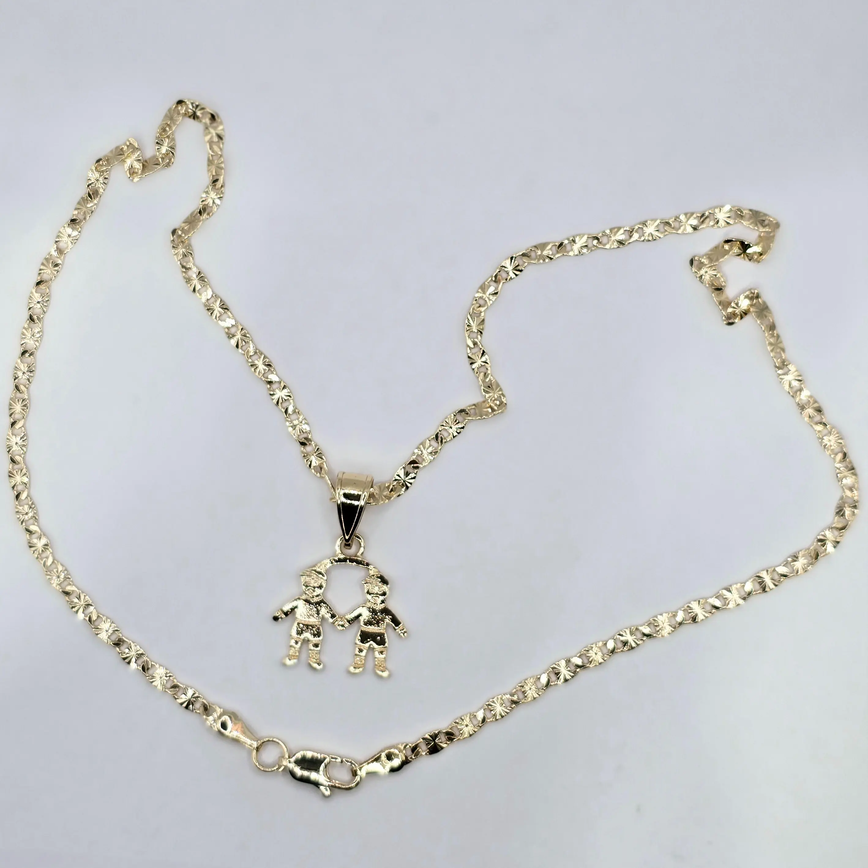 Kids' Gold Plated Amulet Necklace with 2 Boys Pendant, Meaningful Charm for Personal Style, 18-24 Inch Chain, Exquisite Chain Jewelry, Link Chain