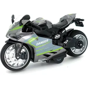Pull Back Motorcycle Model - 1:12 Scale Toy Motorcycle,Motorcycle Toy with Light and Music for Children Boys and Girls (Silver)