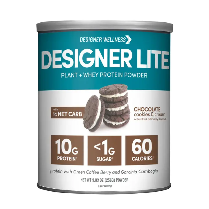 Designer Lite Protein Powder - Low Calorie Natural Protein, Prebiotic Fiber, Key Vitamins & Minerals, Chocolate Cookies & Cream Flavor, 9.03oz (Designer Wellness Fitness Supplement), Natural Protein Supplements