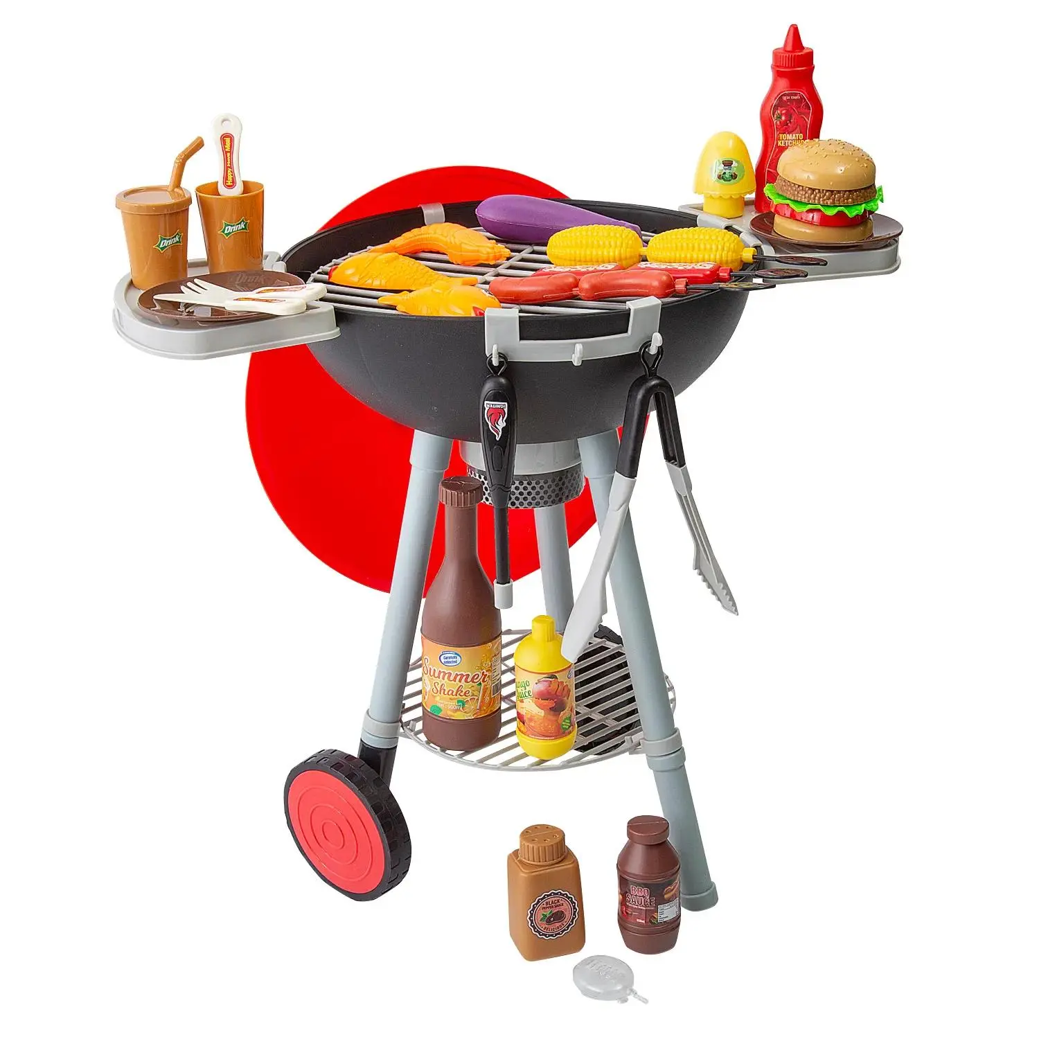 Kids' Interactive BBQ Grill Playset, 12 3/4"x22", 10-Pc Set with Play Food, Utensils - Lightweight for Social Interaction & Creative Pretend Play Toys