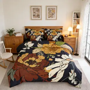 Feelyou 7-Piece Vintage Floral Bedding Set - Boho Aesthetic Comforter & Sheet Set with Rustic Abstract Flowers, Botanical Leaves, Farmhouse Look, Breathable High Tenacity Cloth, Multi-Size for Kids