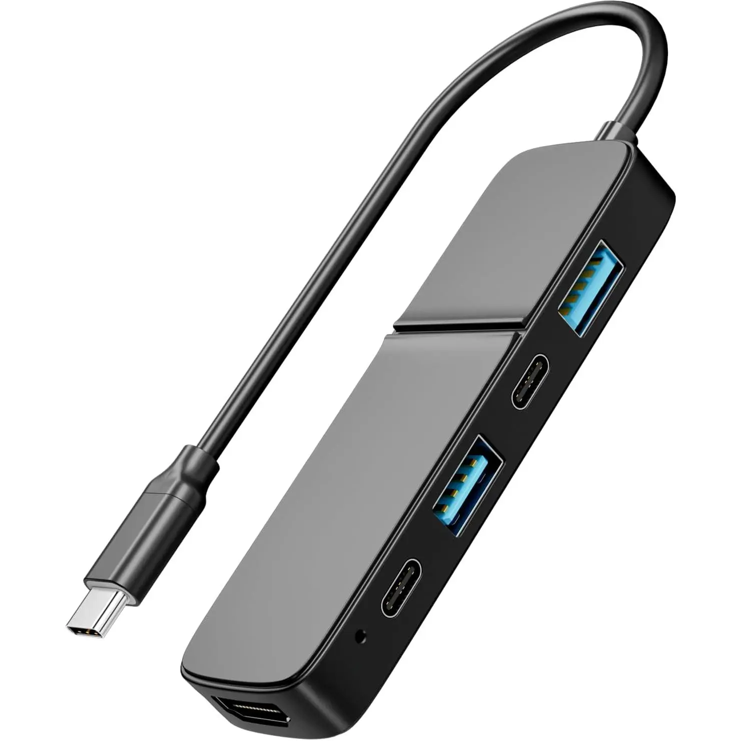 ​USB C Hub, Multi-Port USB Type-C Hub with 4K@30Hz HDMI, Power Delivery 100 W| 2 USB A Port| 2 Type-C Port|USB C to HDMI Adapter for MacBook, Mac Mini, XPS, Laptop, BLACK