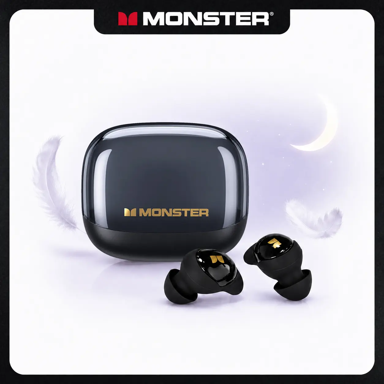 Monster Sleep Earphones - True Wireless Bluetooth Earbuds, Invisible Mini Lightweight In-Ear Headphones with Earjoy App, White Noise & Custom EQ for Side Sleepers & Travel Use, True Wireless Earphones