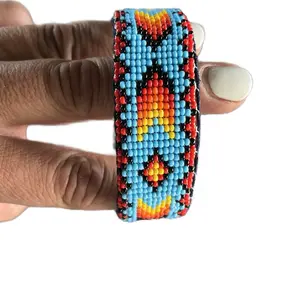 Handmade Multicolor Bracelet - Handmade in Guatemala with Beads in Blue, Red, Yellow & Black, Unique Design