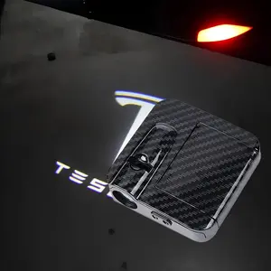 2Pcs Tesla Welcome Light for Model Y 3 S X Car Door LED Projector Puddle Lights Ultra-Bright ABS Carbon Fiber 3D Design