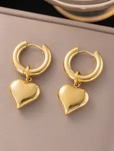 Gold Heart Drop Hoops