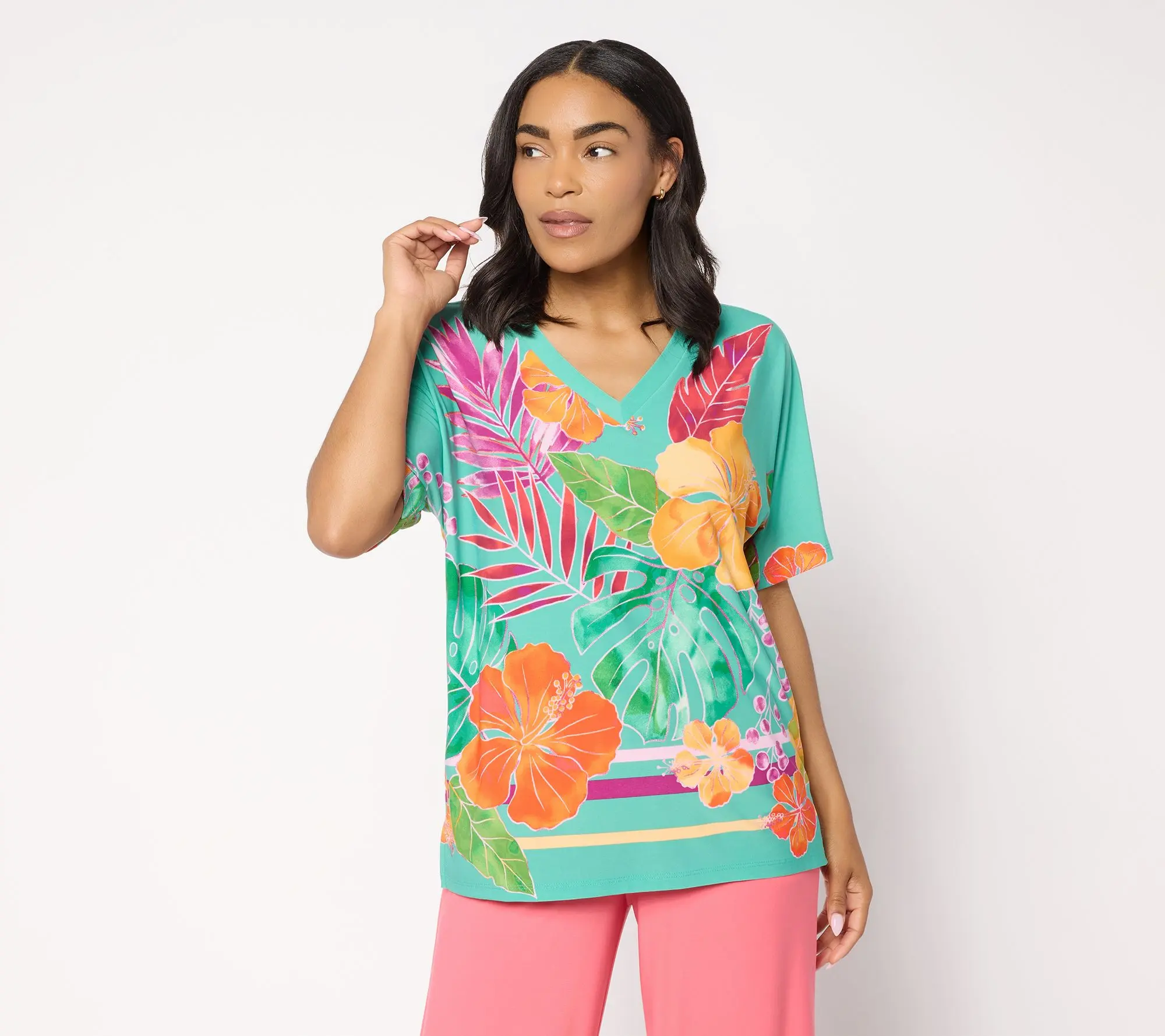 Brandis Dress Out Loud Discovery Knit Miami Palm Caftan Top
